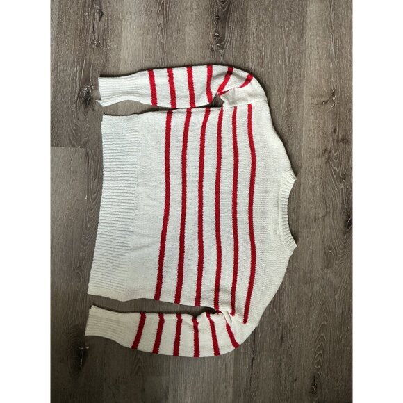 C&C California Red & White Stripe Pullover Lightweight Crew Neck Sweater - Picture 7 of 7